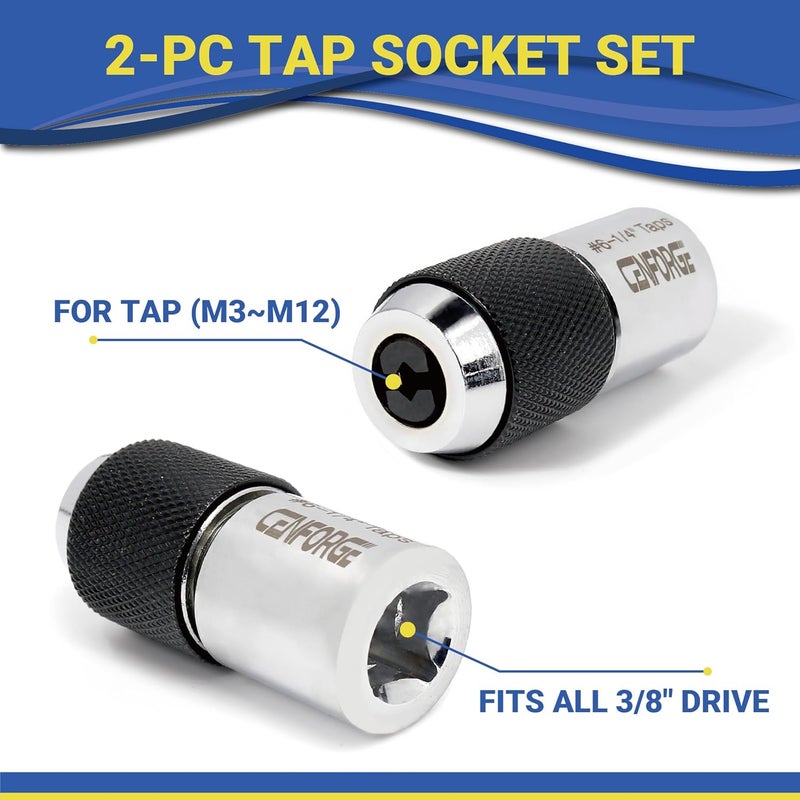 CENFORGE Store 2-PC Tap Socket, Adjustable, 3/8" Drive Tap Sockets for Taps, Reamers, Screw Extractors (3095001) - Image 3